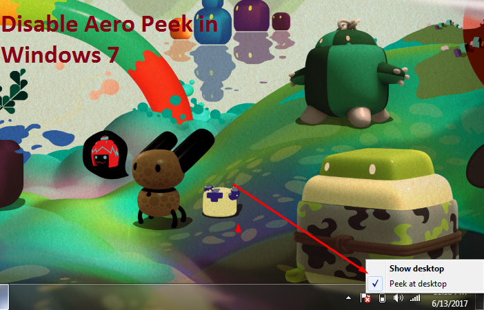 disable Aero Peek in Windows 7