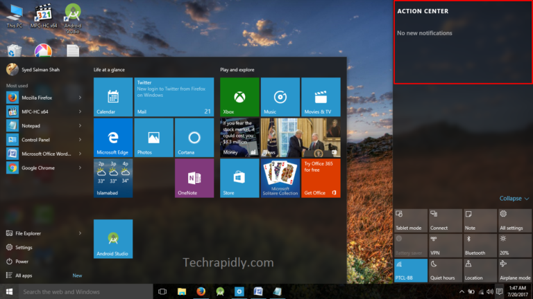 enable or Disable the Action Center in Windows 10