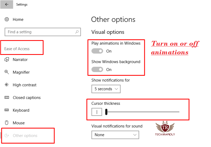 Change Visual effects in Windows 10 for Better Performance