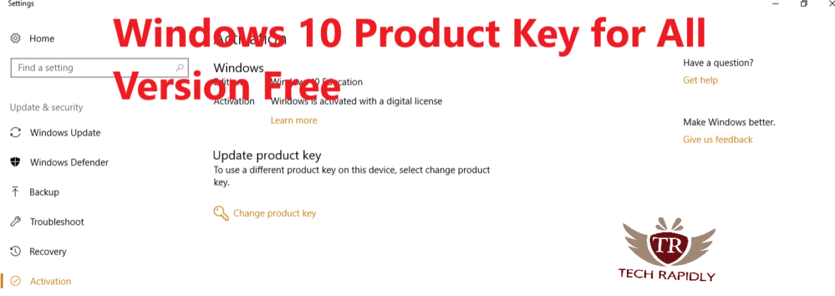 need product key for free version of win 10 pro